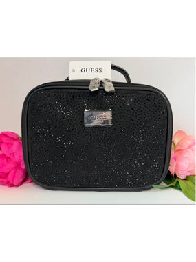 GUESS Black Rhinestone Cosmetic Travel Case/Makeup Bag